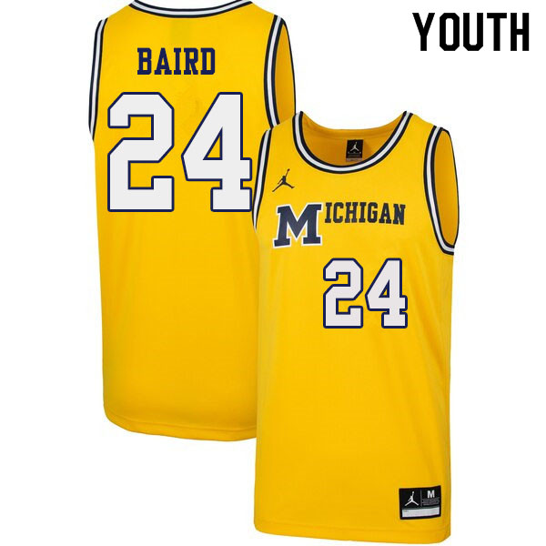 Youth #24 C.J. Baird Michigan Wolverines 1989 Retro College Basketball Jerseys Sale-Yellow